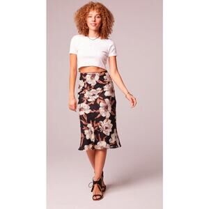 B.O.G. RHO Black Satiny Sheer floral slip skirt Size XS Dark Fairy Cottagecore